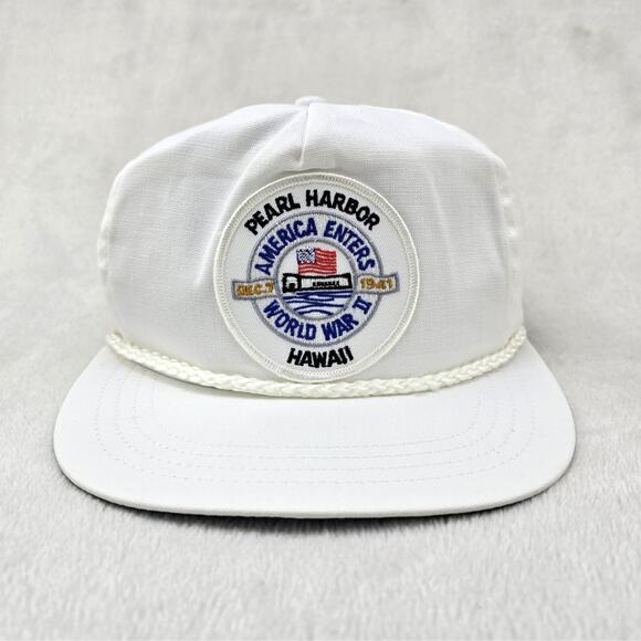 Vintage SKM Pearl Harbor Hawaii World War Two America Snapback Rope Hat White - Picture 1 of 9